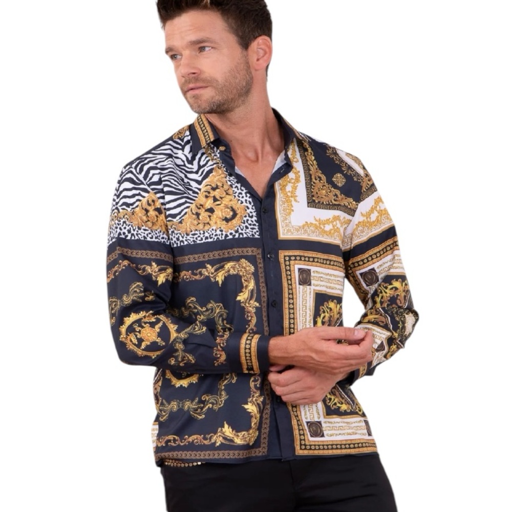 Mondo Velvet Baroque Print Silky Shirt Size 4XL